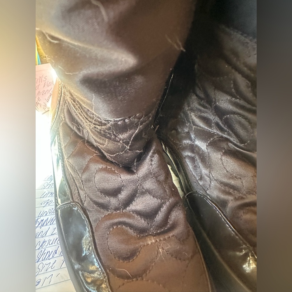 Coach Brown Fabric and Patent Leather Winter Boots